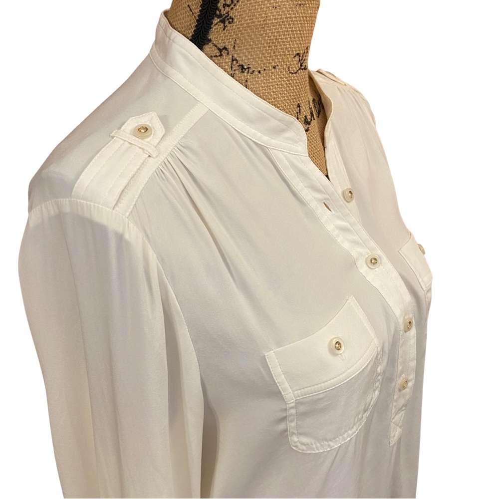 Cache Cream Mock Neck Half Button Up Blouse Size … - image 6
